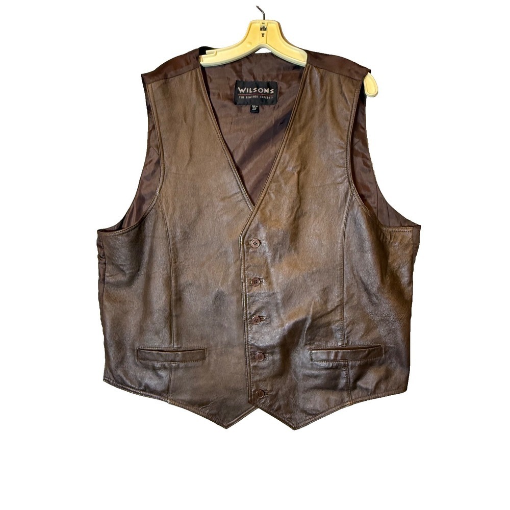 Wilsons Men's 2XLT Brown Genuine Leather Vest Western Cowboy Biker Vintage